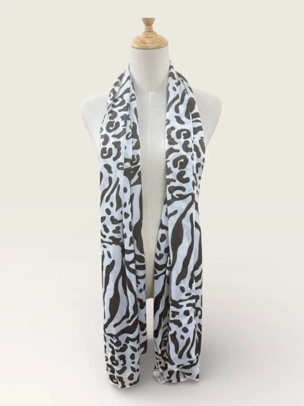 Black and White Stripe and Dot Pattern Scarf with Red Border, 70”